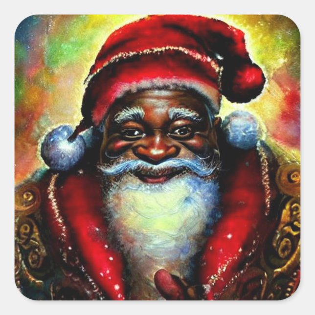 Sticker Carré Noël du Père Noël noir (Devant)