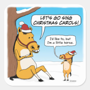 Sticker Carré Noël du petit Cheval mignon et amusant
