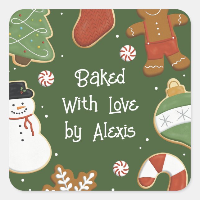Sticker Carré Noël échange de cookies Fête de vacances (Devant)