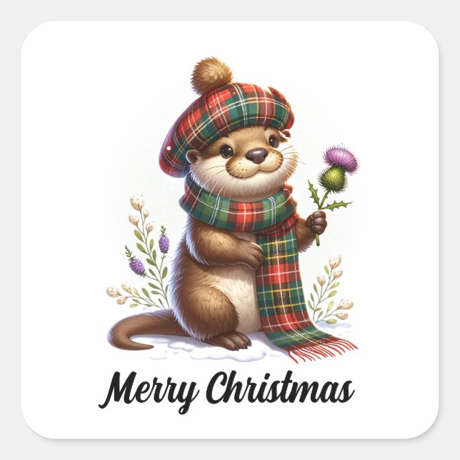 Sticker Carré Noël écossais Otter Noël (Devant)