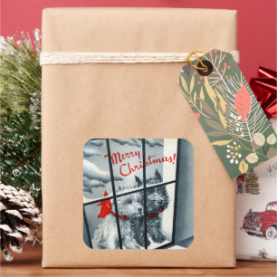 Sticker Carré Noël écossais vintage rétro