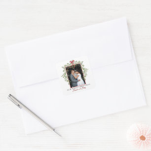 Sticker Carré Noël élégant avec gui, première photo de mariage