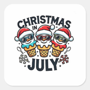 Sticker Carré Noël en Juillet 4 juillet Crème glacée USA