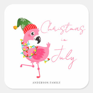 Sticker Carré Noël En Juillet Flamant rose