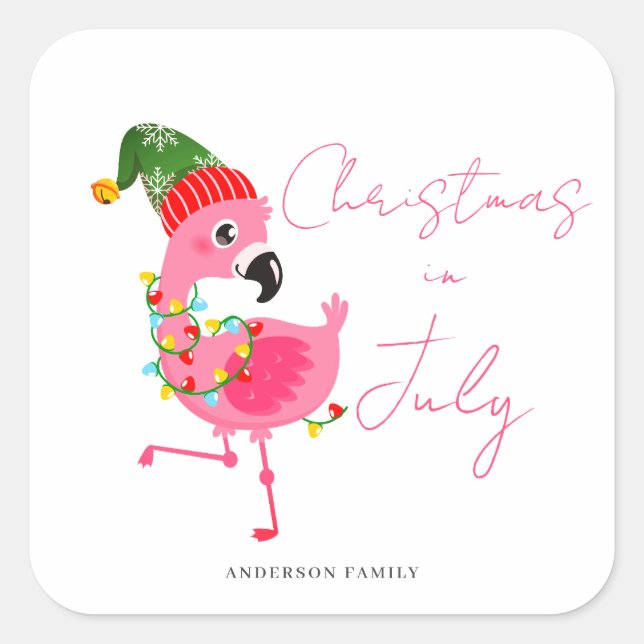 Sticker Carré Noël En Juillet Flamant rose (Devant)