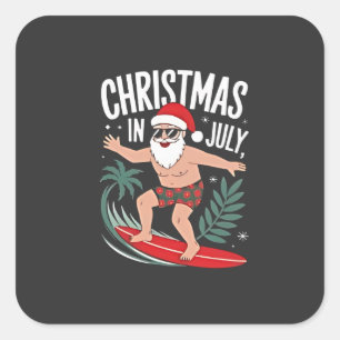 Sticker Carré Noël en juillet Funny xmas Noël Santa Plage
