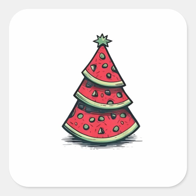 Sticker Carré Noël en juillet Pastèque Arbre de Noël (Devant)