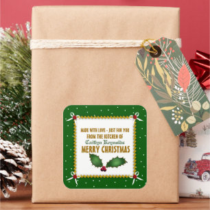 Sticker Carré Noël Fabriqué avec amour (vert)