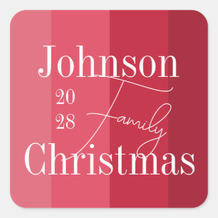 Sticker Carré Noël Famille Rouge personnalisée Noël