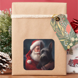 Sticker Carré Noël festif écossais du Terrier Santa Claus