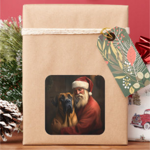 Sticker Carré Noël festif Rhodesian Ridgeback Santa Claus