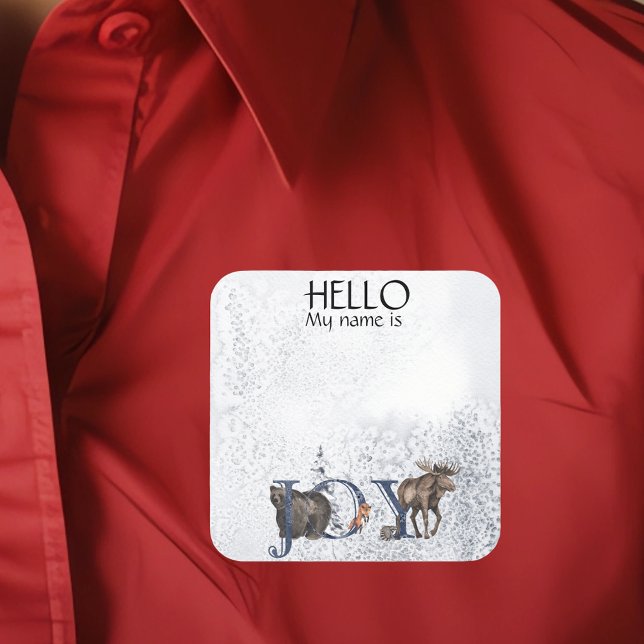 Sticker Carré Noël Fête Nom de la balise Badge Joy Snow (Créateur téléchargé)