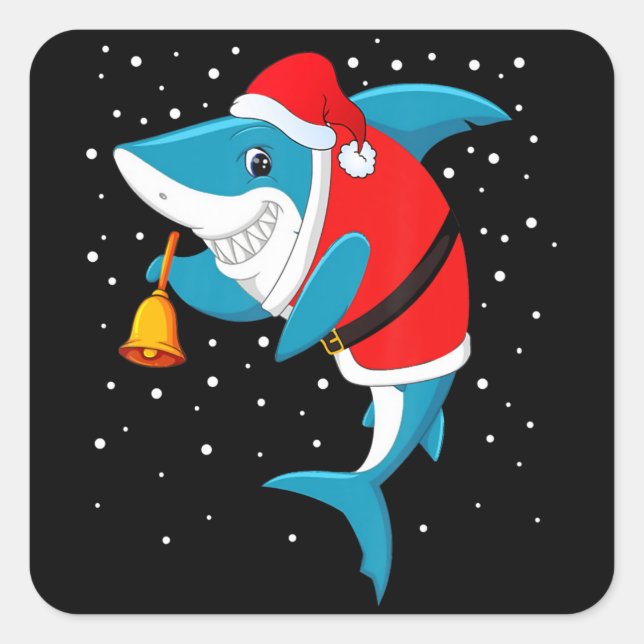 Sticker Carré Noël - Funny Christmas Shark (Devant)