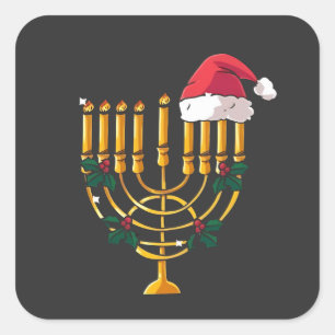 Sticker Carré Noël Hanoukka Juif Père Noël Menorah