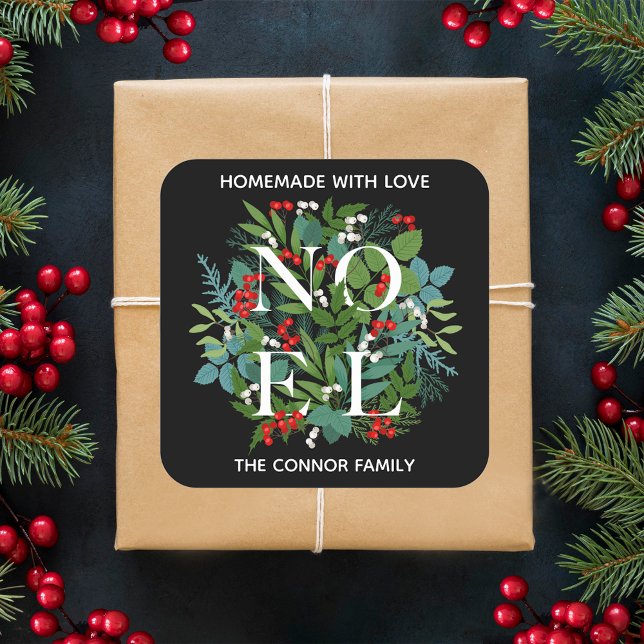 Sticker Carré NOEL Holly Berries Noël maison (Créateur téléchargé)