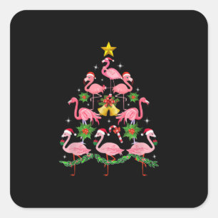 Sticker Carré Noël - Joli Flamant rose sapin de Noël