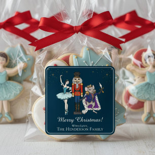 Sticker Carré Noël Joyeux Casse-Noisette Ballet Marine