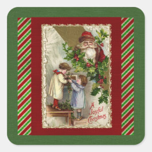 Sticker Carré Noël joyeux de Père Noël victorienne