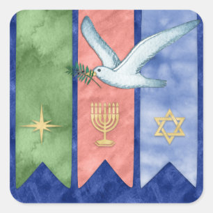 Sticker Carré Noël Kwanzaa Hanoukka de paix d'aquarelle