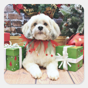 Sticker Carré Noël - Lhassa Apso - Muffie