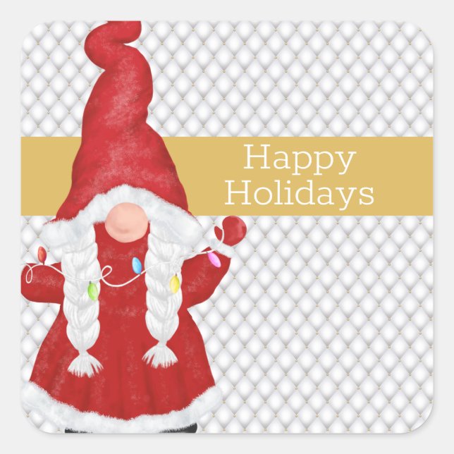 Sticker Carré Noël mignonne Fille Gnome Vacances (Devant)