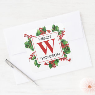 Sticker Carré Noël Monogramme Rouge & Green Festive
