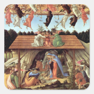 Sticker Carré Noël Nativité, Naissance du Christ par Botticelli