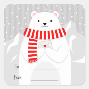 Sticker Carré Noël Neige mignonne Ours Polaire Animal