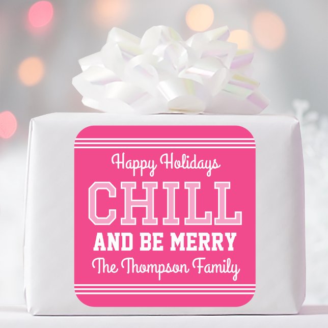 Sticker Carré Noël Nom de famille Typographie rose (Créateur téléchargé)