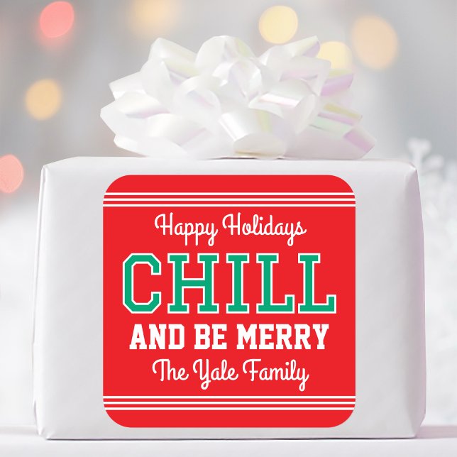 Sticker Carré Noël Nom de famille Typographie Rouge Vert (Créateur téléchargé)