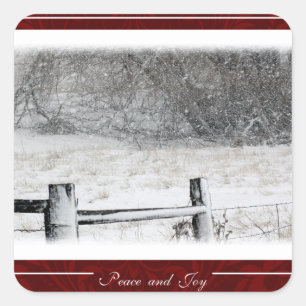 Sticker Carré Noël Paix et Joie Pays Snowscene d'hiver