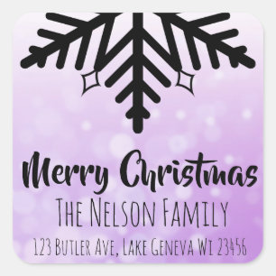 Sticker Carré Noël personnalisé par flocon de neige pourpre