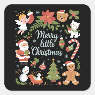 Sticker Carré Noël peu joyeux vintage vacances rétro