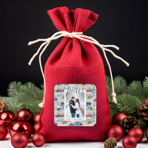 Sticker Carré Noël Photo Maisons colorées Bleu Vacances