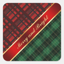 Sticker Carré Noël Plaid et ruban vert et rouge