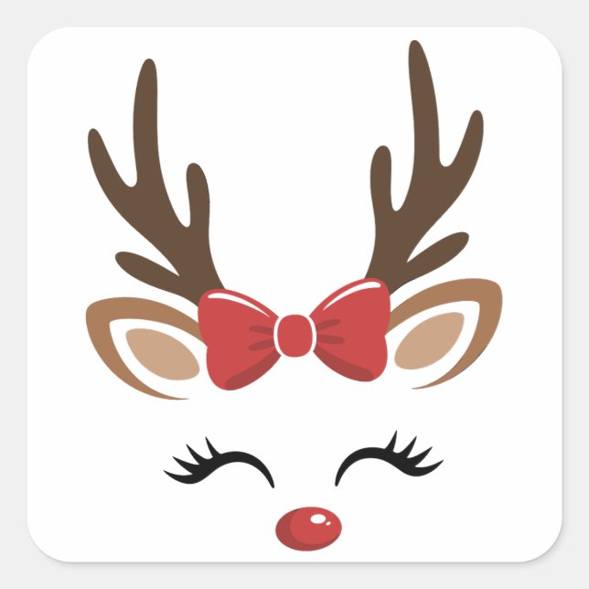 Sticker Carré Noël Reindeer mignonne Vacances hiver (Devant)