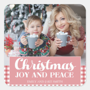 Sticker Carré Noël Rouge Blanc Gingham Joie Paix