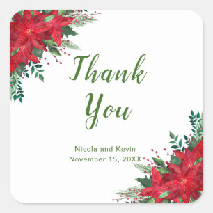 Sticker Carré Noël Rouge Poinsettia Fleurs Mariage