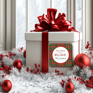 Sticker Carré Noël Rouge Vert Plaid Traitements personnalisés