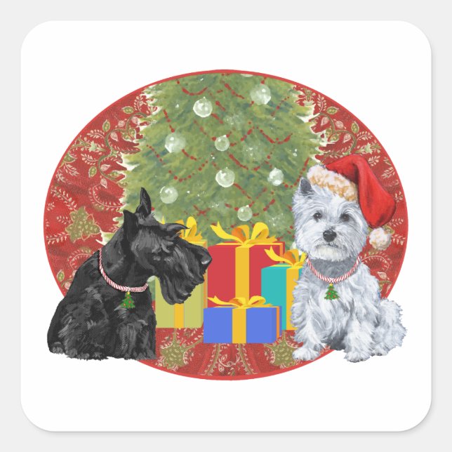 Sticker Carré Noël Scottie & Westie (Devant)