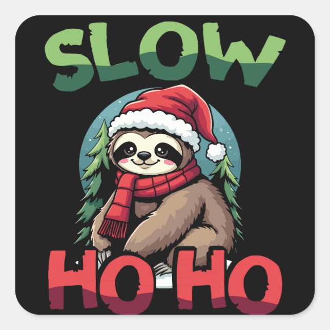 Sticker Carré Noël Sloth Lent Ho Ho Festive Conception de vacanc (Devant)