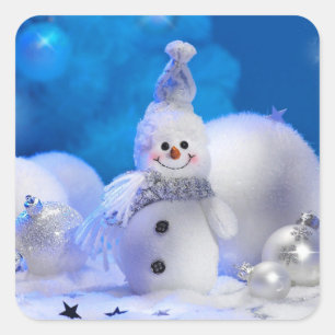 Sticker Carré Noël Snowman Blue White Thème