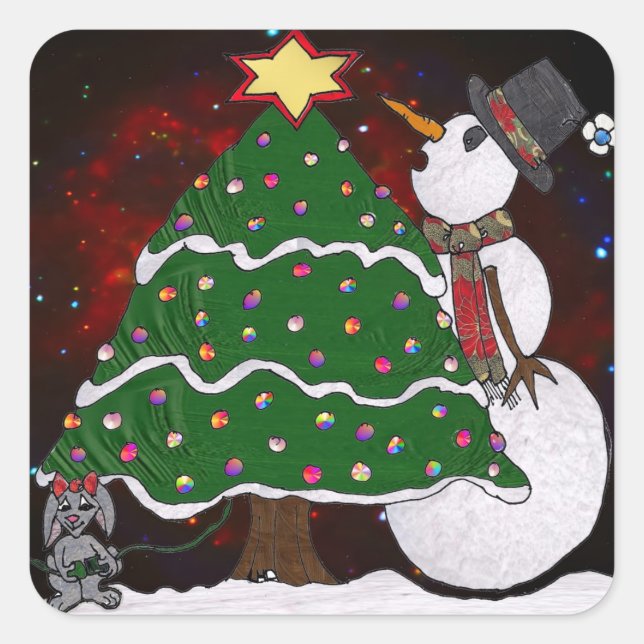 Sticker Carré Noël Snowman Surprise Holidays (Devant)