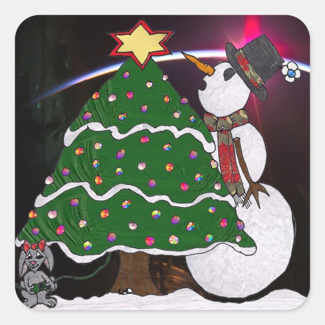 Sticker Carré Noël Snowman Surprise Holidays (Devant)