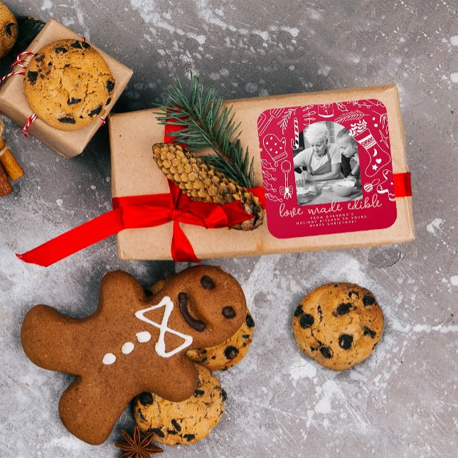 Sticker Carré Noël Soirée Cuisine Rouge Photo (Créateur téléchargé)