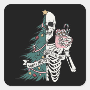 Sticker Carré Noël Sorta Scare Sorta Merry Funny Skeleton