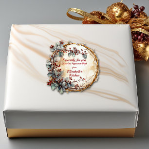 Sticker Carré Noël Twig Wreath Red Berries Feuilles