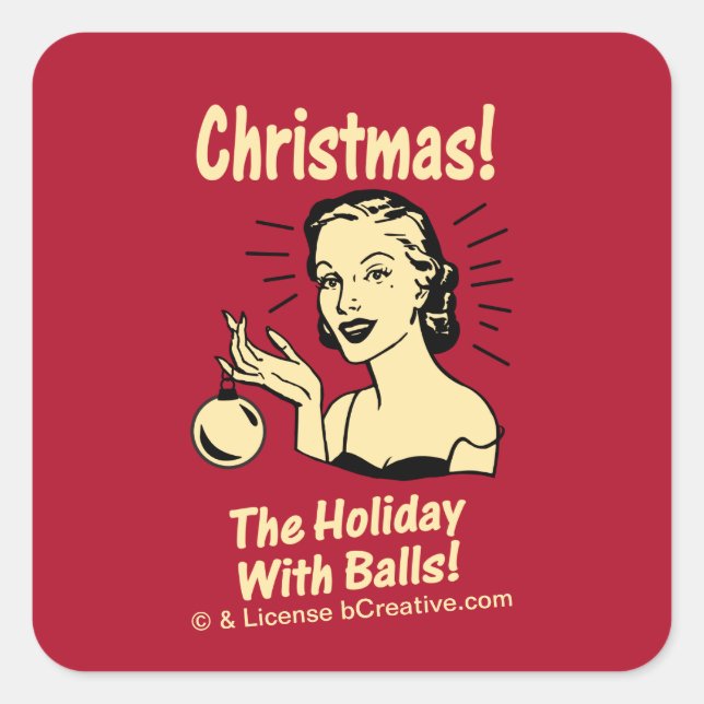 Sticker Carré Noël : Vacances Avec Des Boules (Devant)