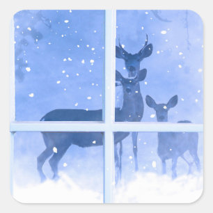 Sticker Carré Noël Vacances fauniques cerf dans la fenêtre