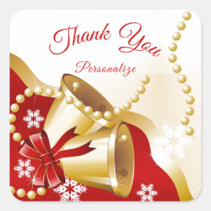Sticker Carré Noël Vacances Gold cloches Merci Personnaliser